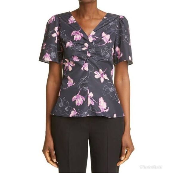 Revolve Club Monaco Ruched Front Woven Floral Print Top - Picture 1 of 11